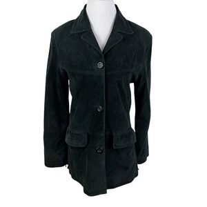 Jessica Holbrook Suede 3-Button‎ Leather Blazer Jacket Womens Small Black